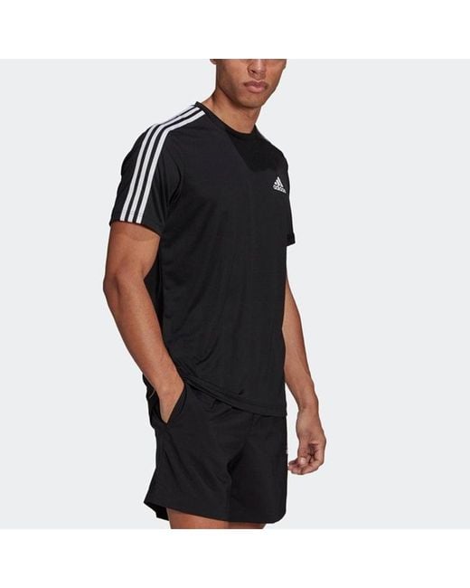 Adidas Black M 3S T Casual Sports Side Stripe Round Neck Short Sleeve for men