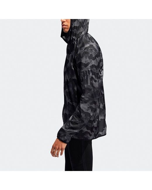 Adidas Blue Sports Training Camouflage Woven Hooded Jacket for men