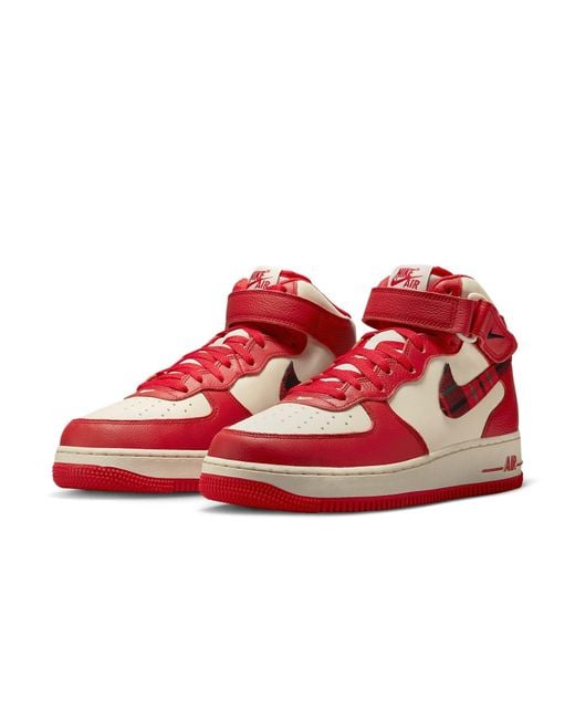 Nike Red Air Force 1 Mid '07 Lx Plaid' for men