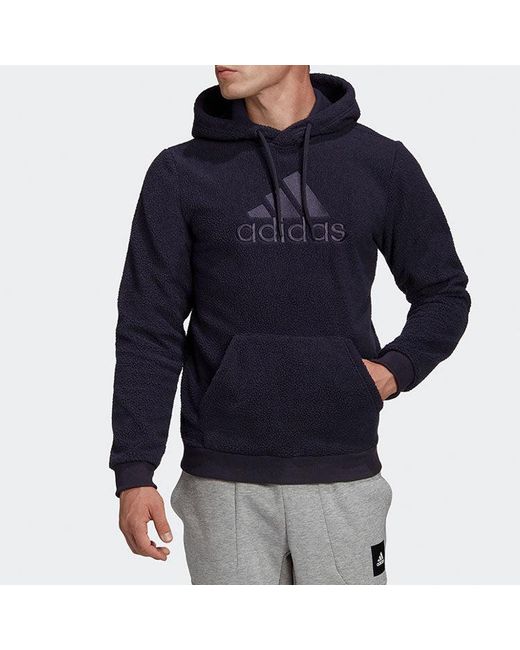 Adidas Blue Mh Wntr Bos H Embroidered Logo Solid Color Sports Fleece for men