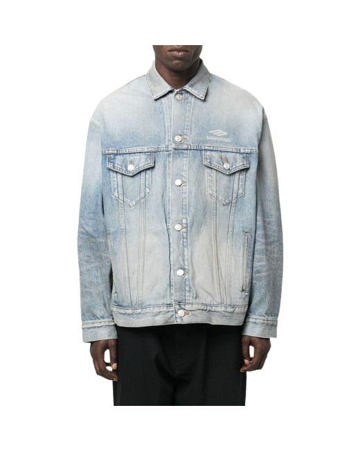 Balenciaga Blue 3B Sports Vintage Denim Jacket Large Fit 'Light' for men