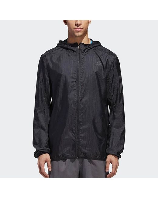 Adidas Black Own The Run Jkt Running Athleisure Casual Sports Hooded Zipper Jacket for men