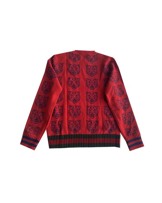 Gucci Red Knit Sweater Jumper With Tigers for men