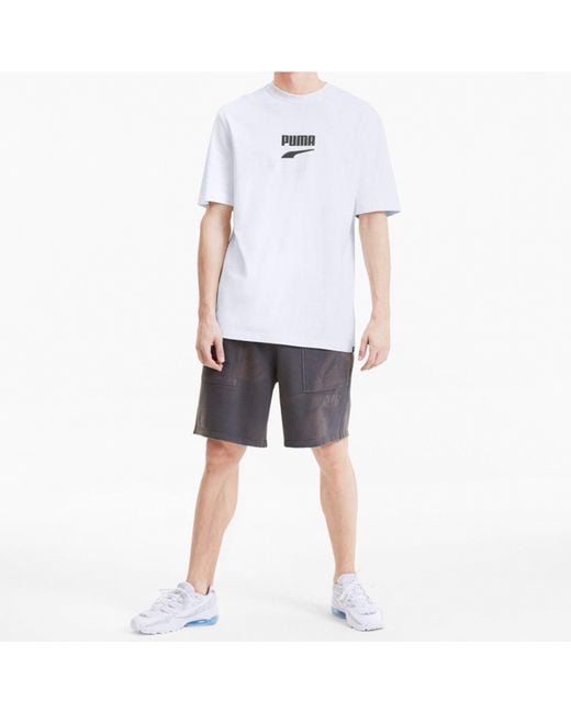 PUMA White Downtown Classical Logo Short Sleeve Tee for men