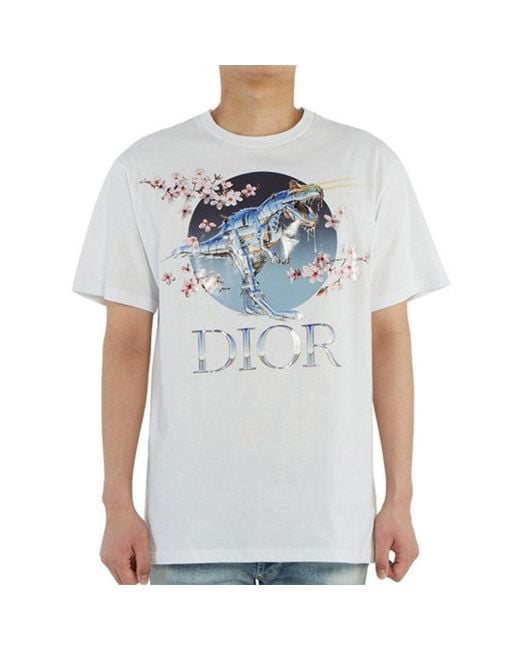 Dior Blue X Sorayama Crossover Sakura Dragon Printing Short Sleeve for men
