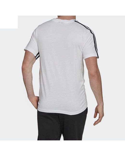 Adidas White 3S Tape Tee Sports Round Neck Short Sleeve for men