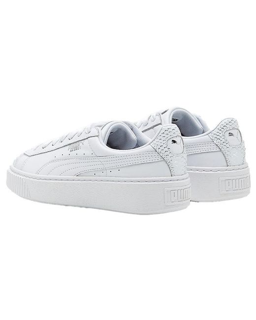 PUMA White (Wmns) Basket Platform Ocean Leisure Board Shoes