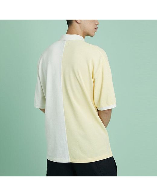 Converse Natural Splicing Colorblock Lapel Short Sleeve Cream Polo Shirt for men