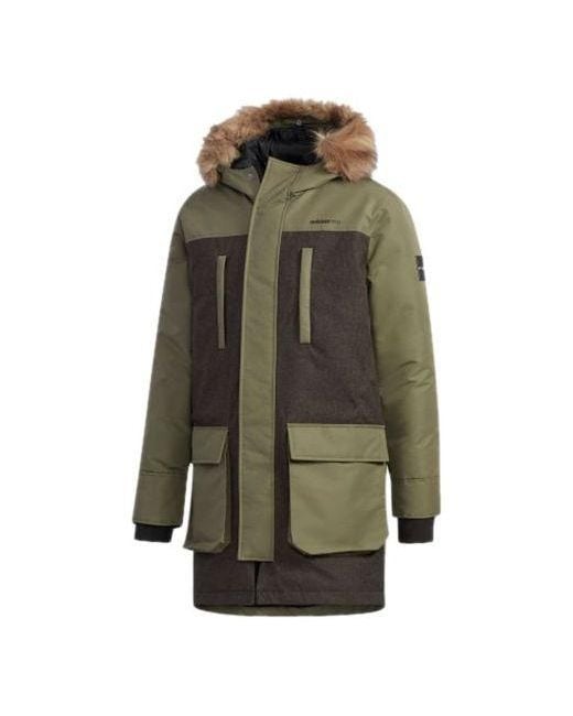 Adidas Green Neo M Strt Down Prk Sports Hooded Stay Warm Down Jacket Khaki for men