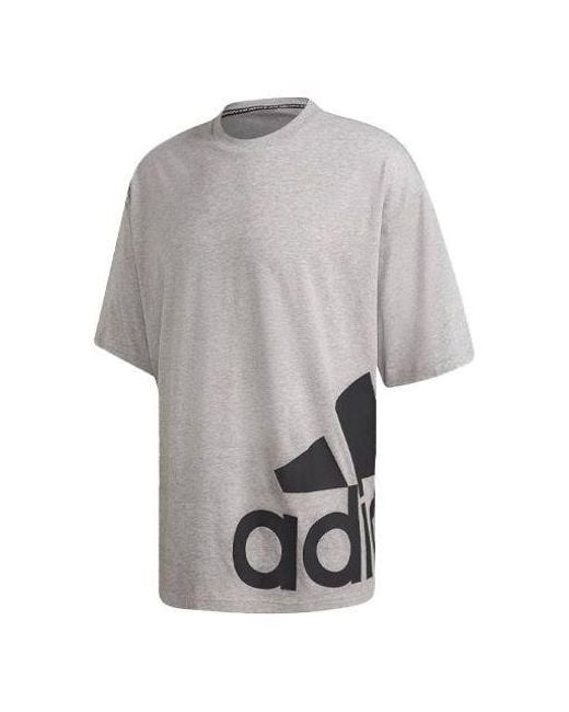 Adidas Gray M Mh Boxbos Tee Logo Printing Training Sports Round Neck Short Sleeve for men