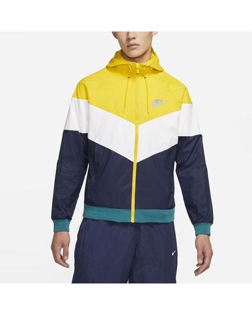 Nike Yellow Sportswear Windrunner Colorblock Casual Hooded Track Jacket for men