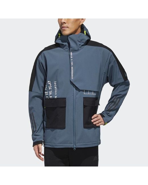 Adidas Blue Tech Outr Jkt Zipper Cardigan Casual Sports Hooded Jacket for men