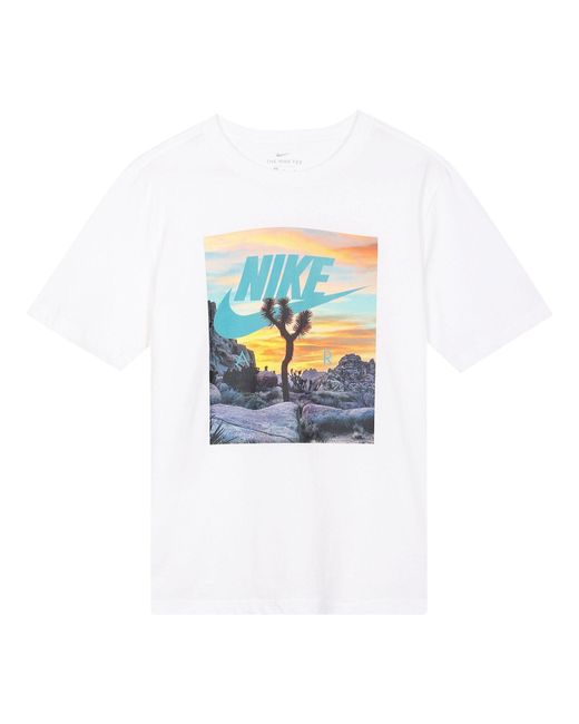 Nike White Sportswear Printing Pattern Round Neck Short Sleeve for men
