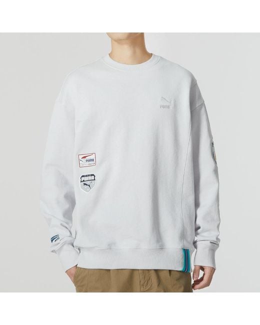 PUMA White Team Badge Crew Sweater for men