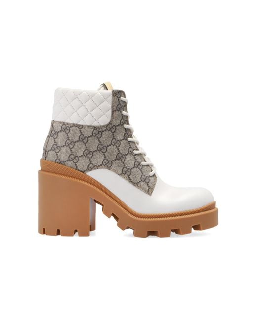 Gucci White GG Supreme Canvas & Leather Bootie
