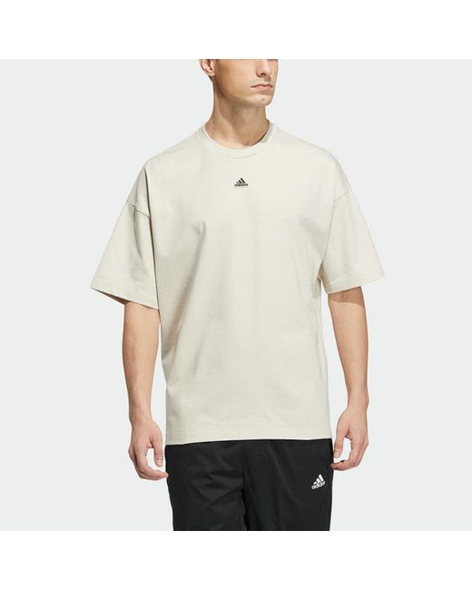 Adidas White Solid Color Logo Loose Sports Short Sleeve Creamy T-Shirt for men