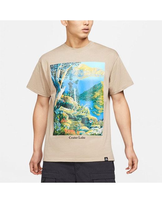 Nike Blue Acg Crater Lake Sports Printing Pattern Round Neck Short Sleeve for men