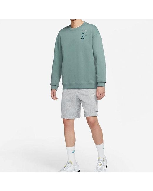 Nike Blue French Terry Swoosh 4 Embroidered Round Neck Sports Pullover Autumn for men
