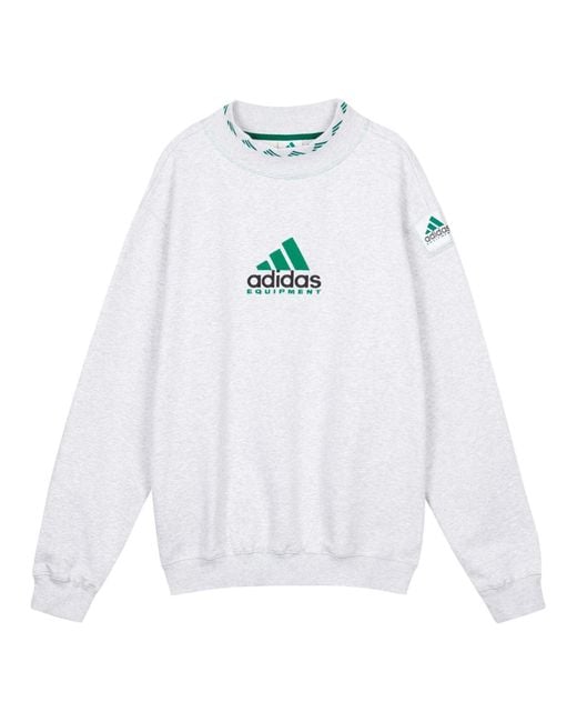 Adidas White Originals Eqt Logo Embroidered Sports Round Neck Pullover for men