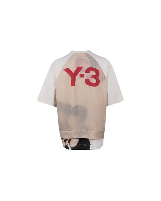 Adidas White Y-3 Ss21 Rear Logo Printing Round Neck Short Sleeve Creamy T-Shirt for men