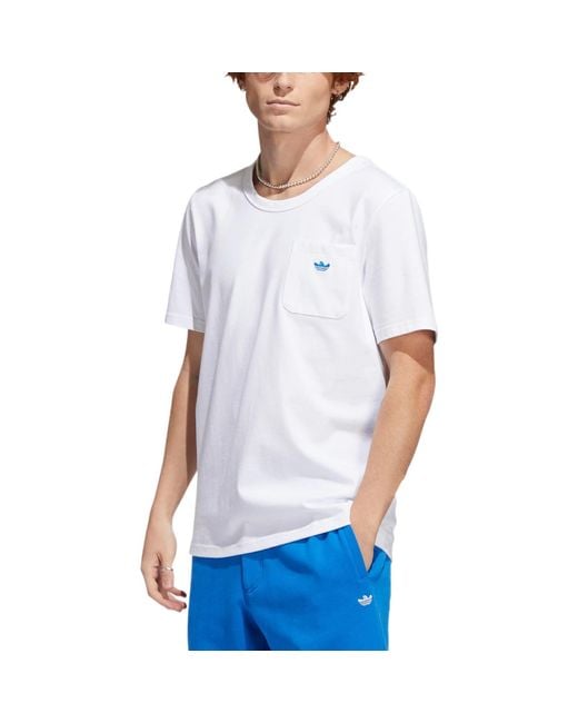 Adidas White Originals Solid Color Chest Pocket Round Neck Casual Short Sleeve for men