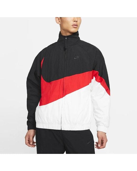 Nike Red Sportswear Large Logo Tat Stand Collar Jacket for men