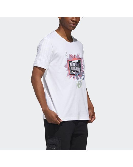 Adidas White Neo Funny Printing Sports Round Neck Short Sleeve for men