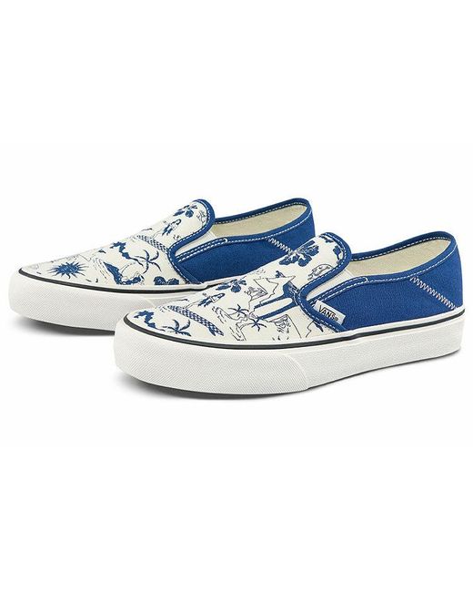 Vans Blue Slip-On Sf Classic Casual Skateboarding Shoes Funny Printing for men