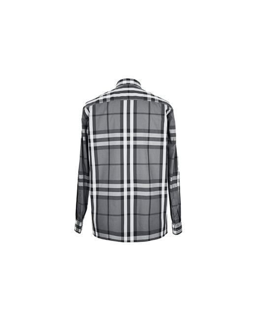 Burberry Gray Plaid Long Sleeve Shirt for men
