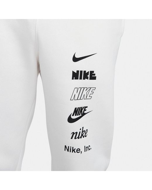 Nike White Club Fleece Multi Logo Pants for men