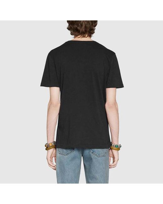Gucci Black Distressed Fake Logo T Shirt for men