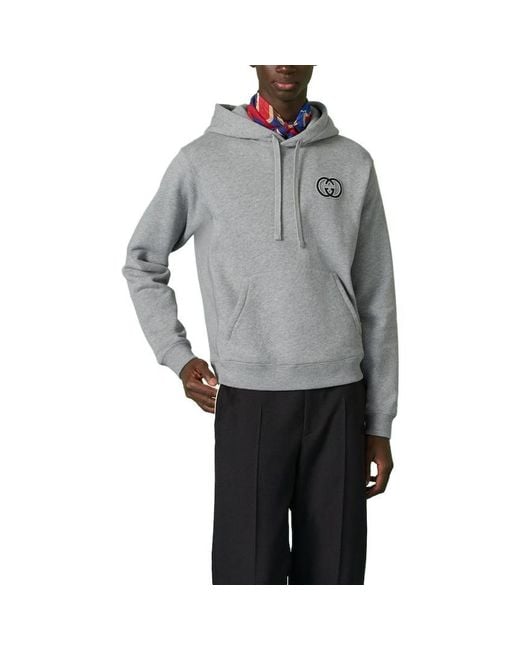 Gucci Gray Cotton Jersey Hooded Sweatshirt for men