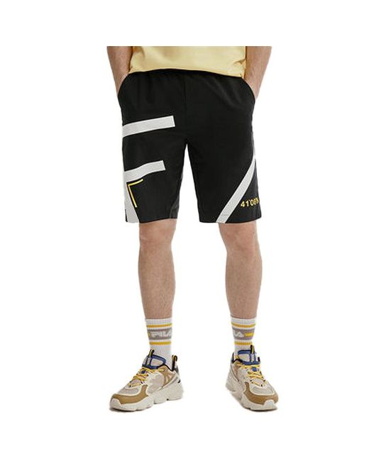 Fila Black Woven Shorts Loose Full Print Casual Sports Pants for men