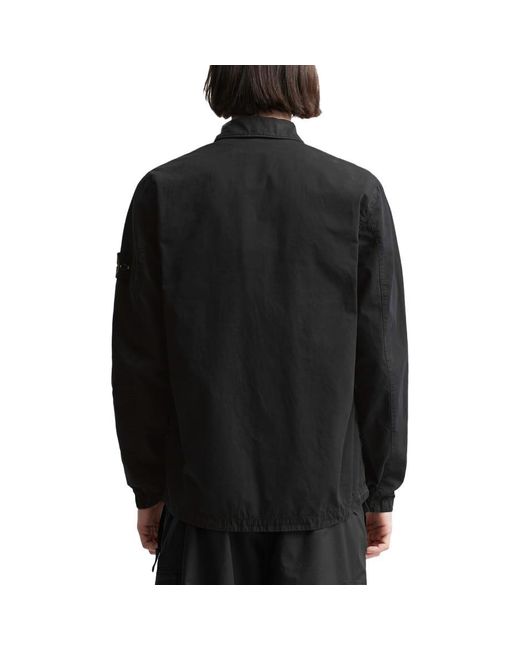 Stone Island Black Brushed Cotton Canvas Zip Shirt Jacket for men