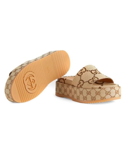 Gucci Metallic (Wmns) Gg Lame Platform Slide Sandal 'Camel Monogram'