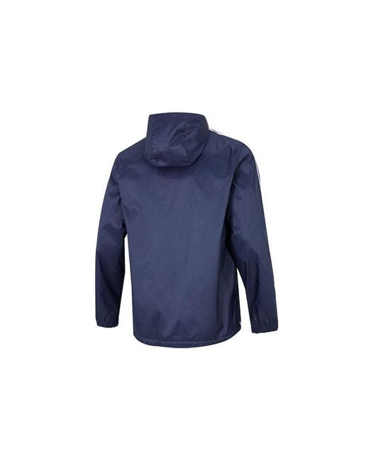 Adidas Blue Originals Logo Micro Mark Stripe Athleisure Casual Sports Hooded Woven Jacket for men