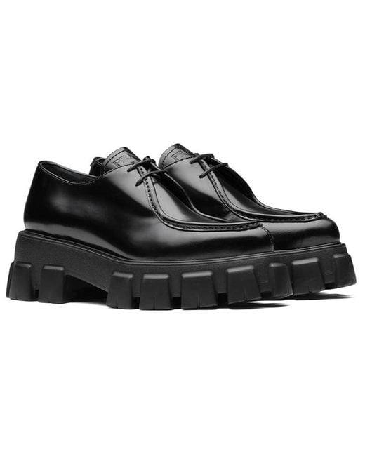Prada Black (Wmns) Monolith Pattern Calf Pointy Derby Shoes