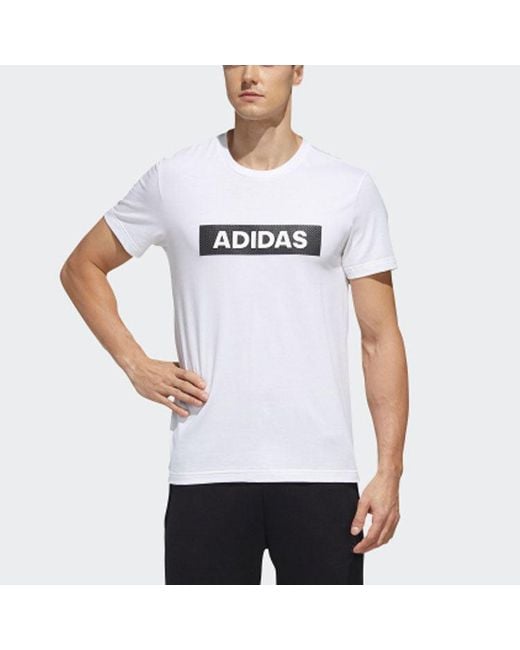 Adidas White M Gfx T Lng Box Contrasting Colors Logo Sports Round Neck Short Sleeve for men