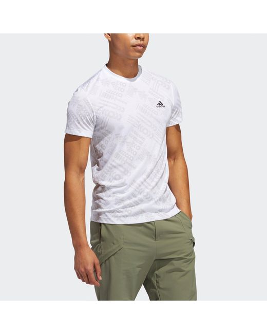 Adidas White Gfx Aop Tee Outdoor Sports Full Print Knit Short Sleeve for men