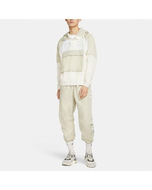 Nike White Sportswear Swoosh Half Zipper Big Pocket Woven Hooded Logo Jacket for men