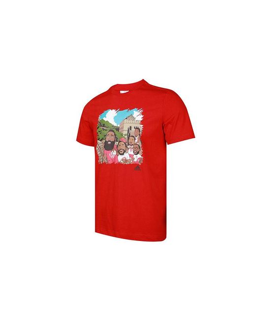 Adidas Red Basketball Sports Printing Round Neck Short Sleeve T-Shirt for men