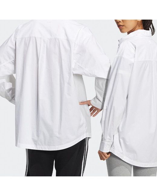 Adidas White Originals Solid Color Single Breasted Long Sleeves Shirt Couple Style for men