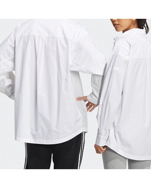 Adidas White Originals Solid Color Single Breasted Long Sleeves Shirt Couple Style for men