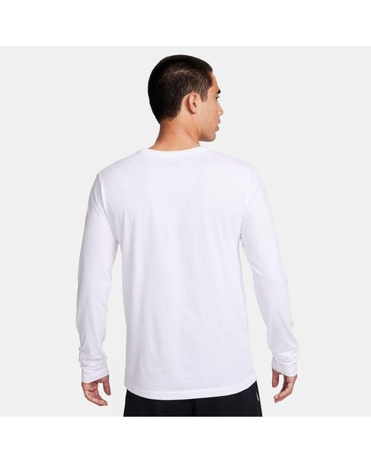 Nike White Dri-Fit Long Sleeve T-Shirt for men