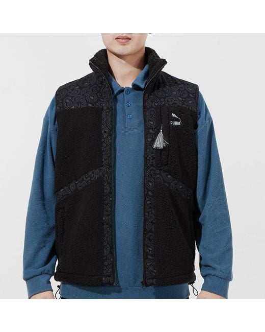 PUMA Black Paisley Woven Sherpa Vest for men