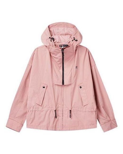 Fila Pink Hooded Sports Woven Jacket Red