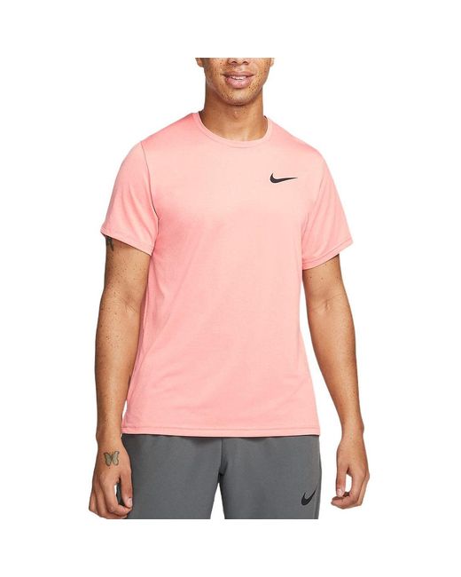 Nike Pink Pro Dri-Fit Solid Color Casual Sports Quick Dry Round Neck Short Sleeve for men