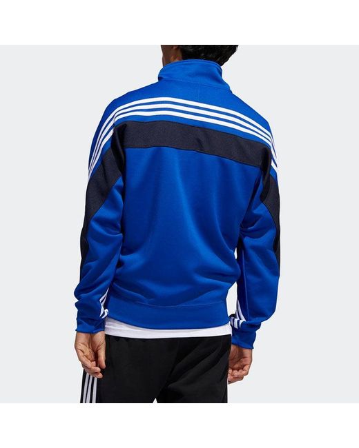 Adidas Blue Originals Solid Color Logo Stand Collar Athleisure Casual Sports Jacket for men