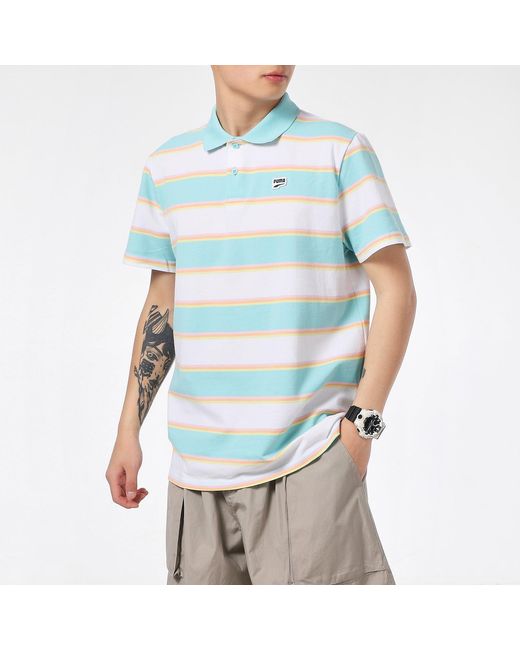 PUMA Blue Downtown Stripe Polo Tee Shirt for men