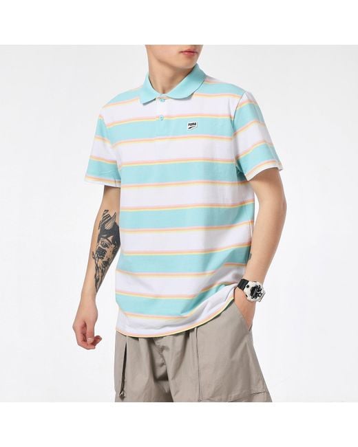 PUMA Blue Downtown Stripe Polo Tee Shirt for men